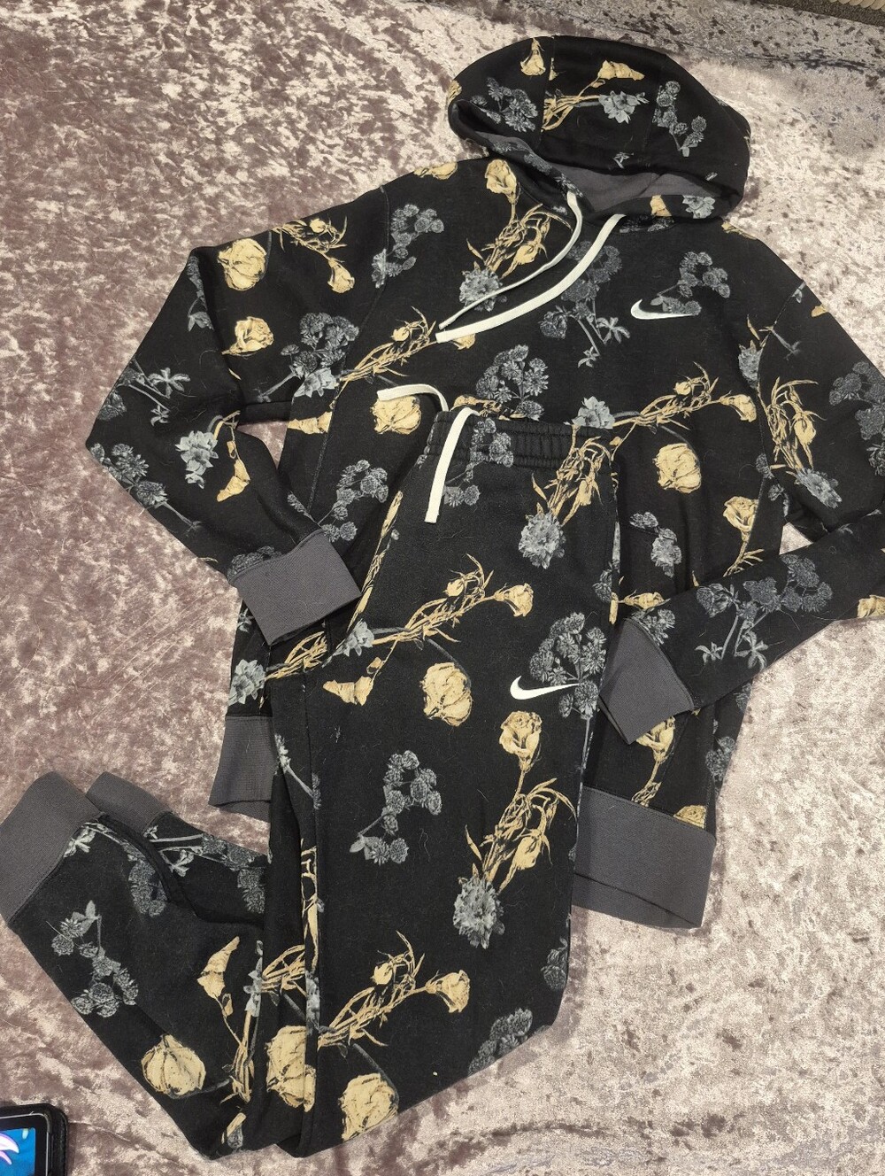 Rare Nike Sportswear Club Fleece Floral Rose Print Hoodie Jogger set